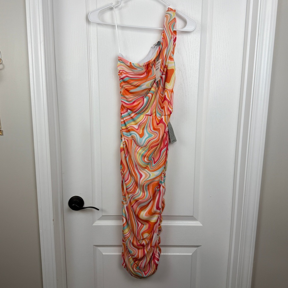Love X Design Blush Marble Lines One Shoulder Ruched Dress‎ S J16096SJ